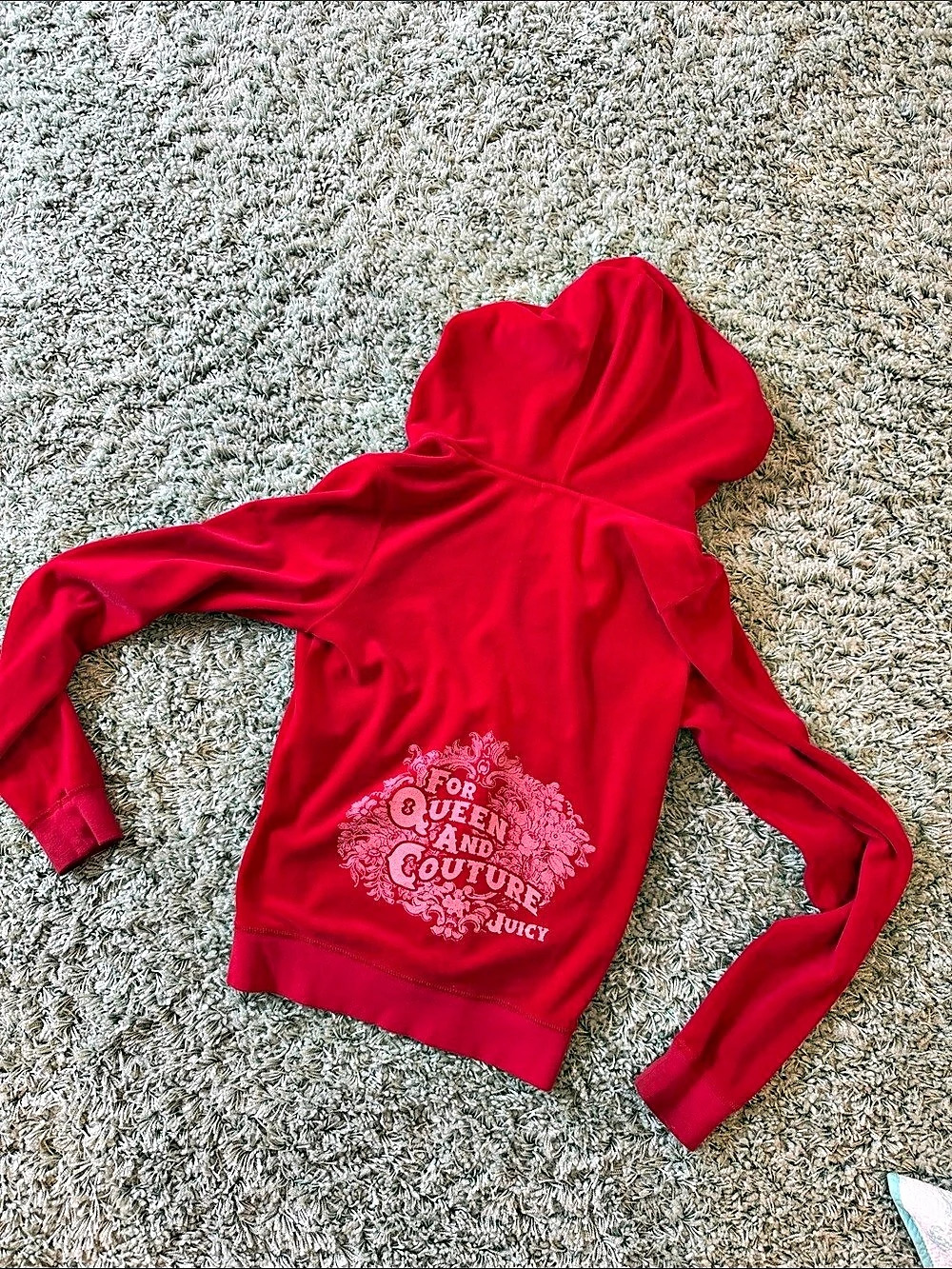 Real Y2K vintage Juicy Couture velour Zip Hoodie in Red with back graphics